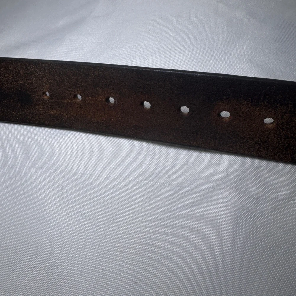 Mens Dark Brown Leather‎ Belt Size 40 Silver Buckle Casual Rugged G38-02 46 Inch